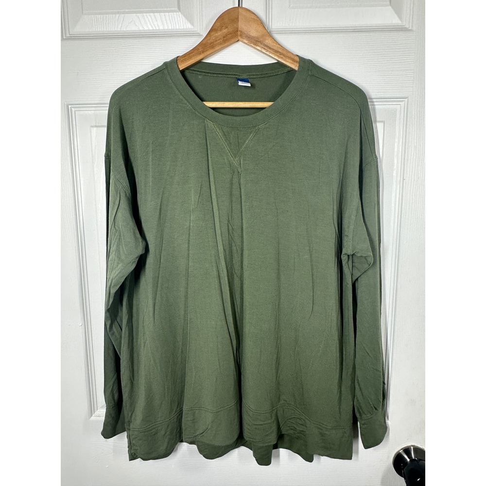Old Navy Pajama Top Womens Small Green Sunday Sleep Long Sleeve Relaxed V-Stitch